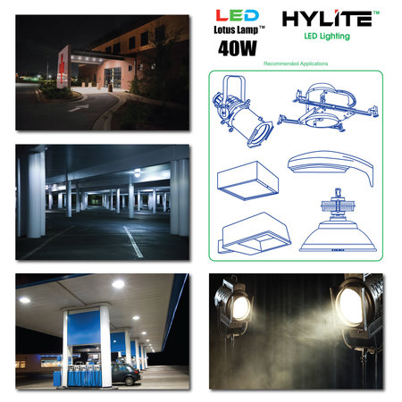 Hylite LED Lotus Repl for 200W HID, 40W, 5600 L, 3000K, E39, DIM. 15Deg. Lens HL-LS-40WD-15-E39-30K